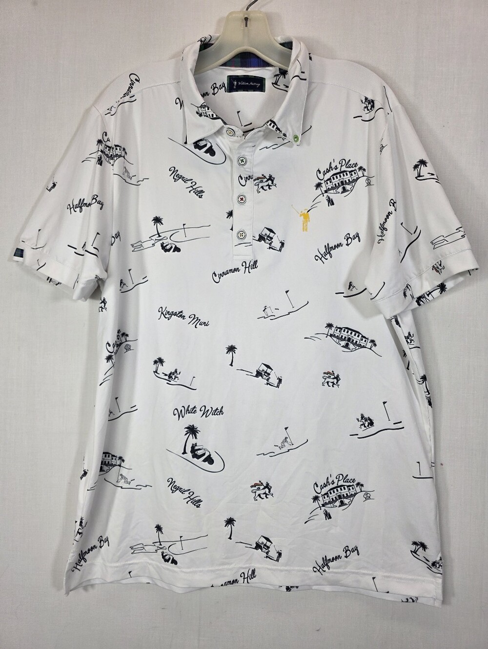 William Murray Golf Mens Jamaica Golf Courses Polo Shirt White Novelty Print